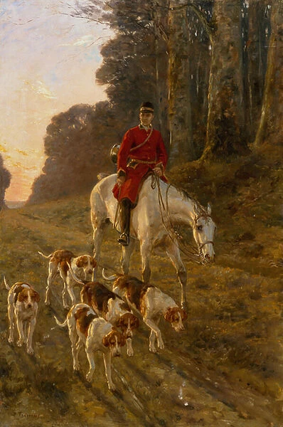 A Huntsman with his Hounds (oil on canvas)
