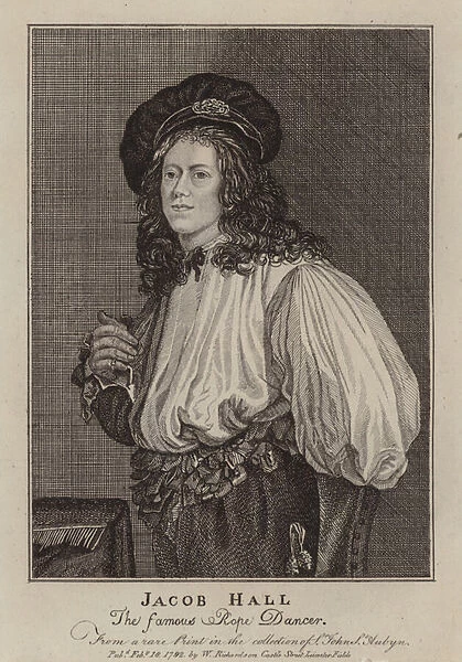 Jacob Hall, English rope dancer and acrobat active during the reign of King Charles II (engraving)