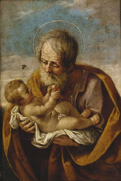 Joseph and the Christ Child in his arms (oil on copper)