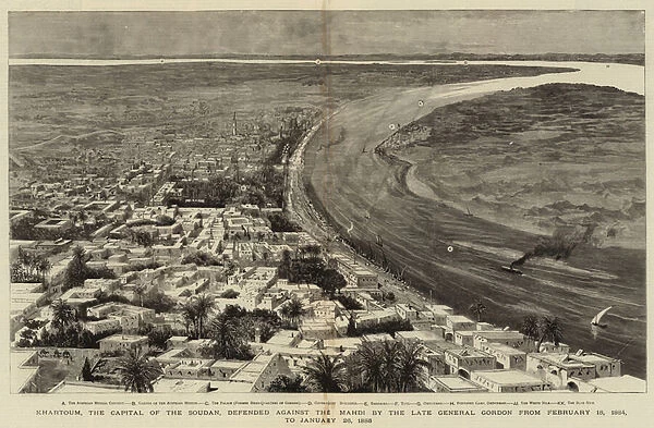 Khartoum, the Capital of the Soudan, defended against the Mahdi by the Late General Gordon from 18 February 1884 to 26 January 1885 (engraving)