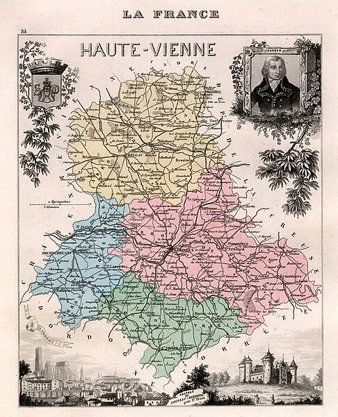 La Haute Vienne (Haute-Vienne, 87), Limousin - La France et ses colonies. Atlas illustrates one hundred and five maps drawn from the maps of the depot of war, bridges and footwear and the Navy by M. VUILLEMIN. 1876