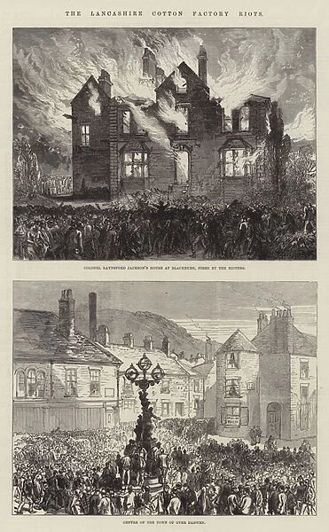 The Lancashire Cotton Factory Riots (wood engraving)