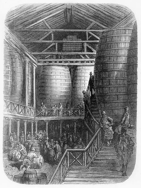 Large barrels in a brewery, from London, a Pilgrimage, written by William