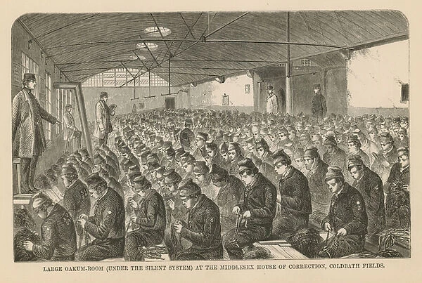 Large oakum room at the Middlesex House of Correction (engraving)