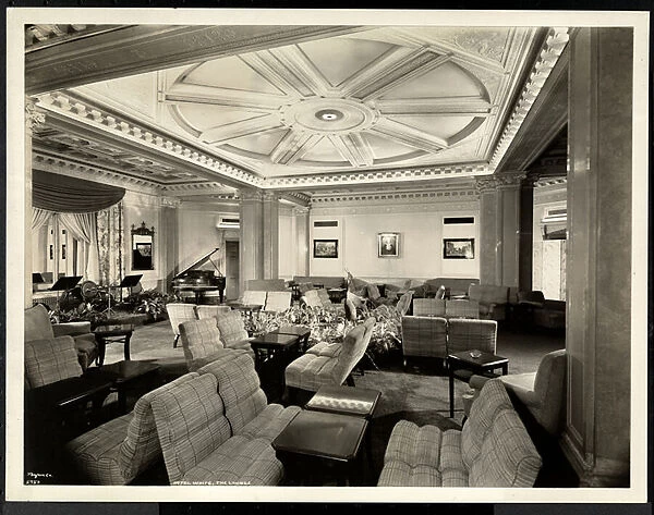 The lounge, looking east at the Hotel White, 37th Street and Lexington, New York