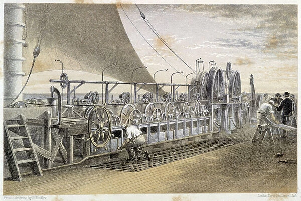 Machinery for Unwinding Cable, 1858 - in 'The Atlantic telegraph'by W