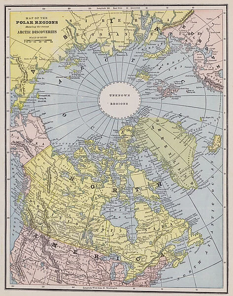 Map of the Arctic (coloured engraving)