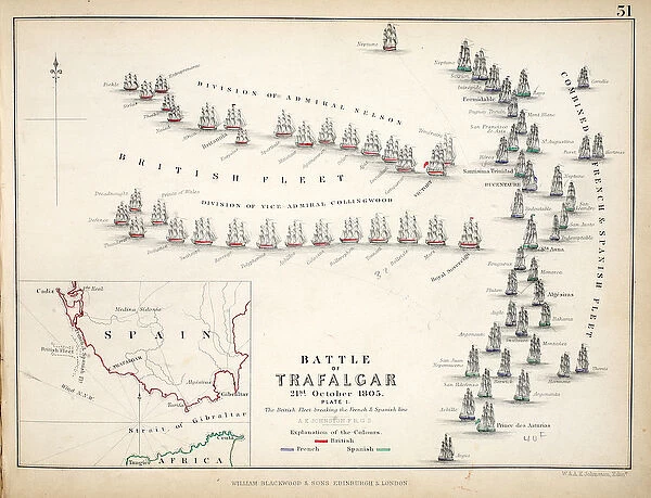 Map of the Battle of Trafalgar, published by William Blackwood and Sons