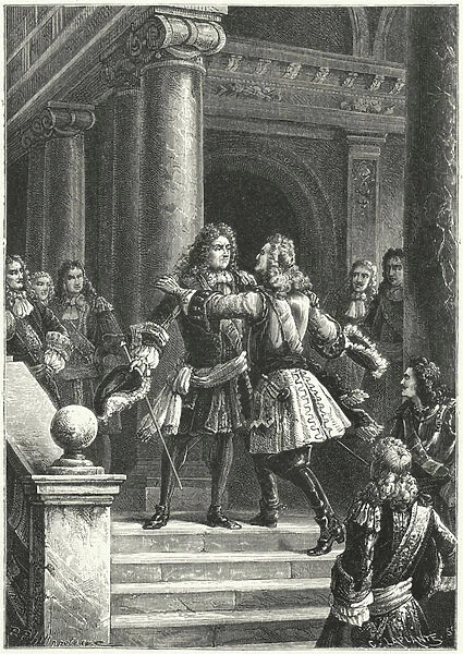 Marshal Villars and Prince Eugene of Savoy meeting to negotiate the Treaty of Rastatt, 1713 (engraving)