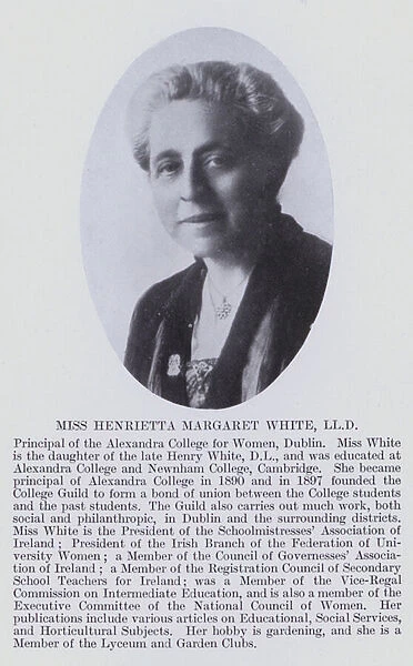 Miss Henrietta Margaret White, LLD (b  /  w photo)