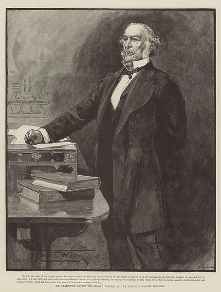 Mr Gladstone moving the Second Reading of the Religious Disabilities Bill (engraving)