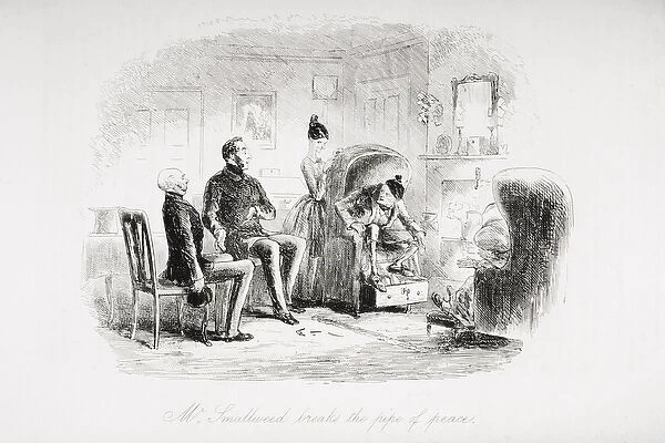 Mr. Smallweed breaks the Pipe of Peace, illustration from Bleak House by Charles Dickens