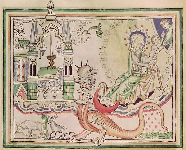Ms 422 fol. 47r The woman delivered of a child and the seven-headed monster (vellum)
