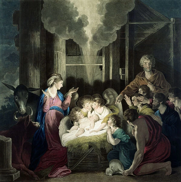 The Nativity, engraved by G. S. and S. G. Facius, 1785 (coloured engraving)