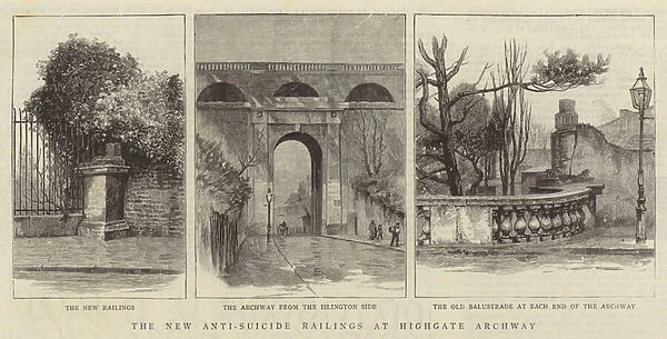 The New Anti-Suicide Railings at Highgate Archway (engraving)