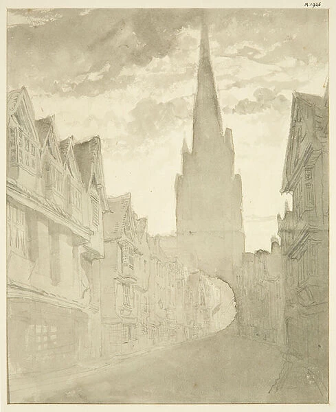North view of St Mary Redcliffe Church from Redcliffe Street (pencil & w  /  c on paper)
