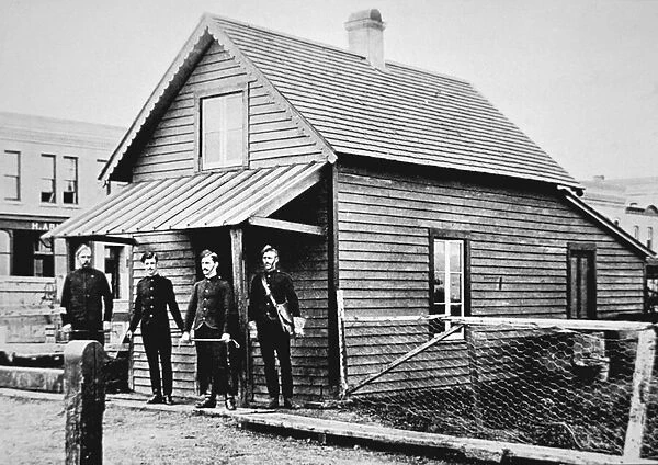 North-West Mounted Police town station at Regina, Saskatchewan, c. 1885 (b  /  w photo)