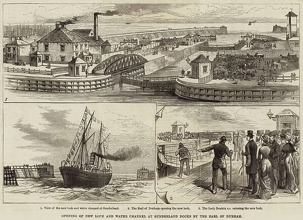 Opening of new Lock and Water Channel at Sunderland Docks by the Earl of Durham (engraving)
