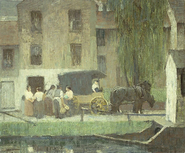 The Peddlers Cart on the Canal, New Hope, (oil on canvas)