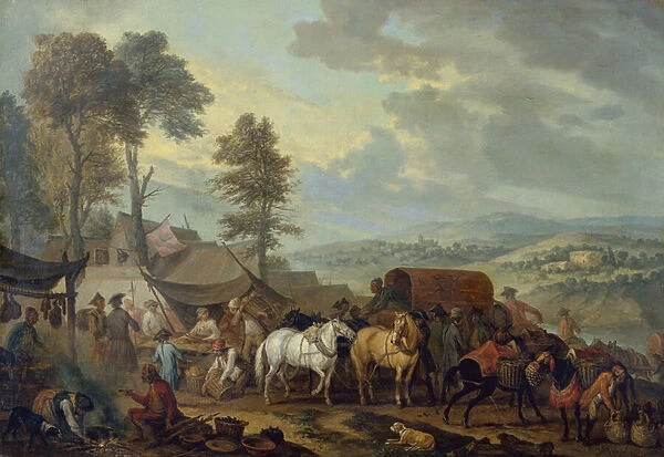 Piedmontese Soldiers in an Italian Village (oil on canvas)