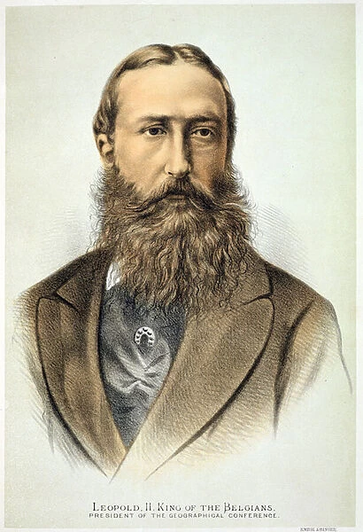 Portrait of Leopold II (1835-1909), King of Belgium (1865-1909) (colour litho)