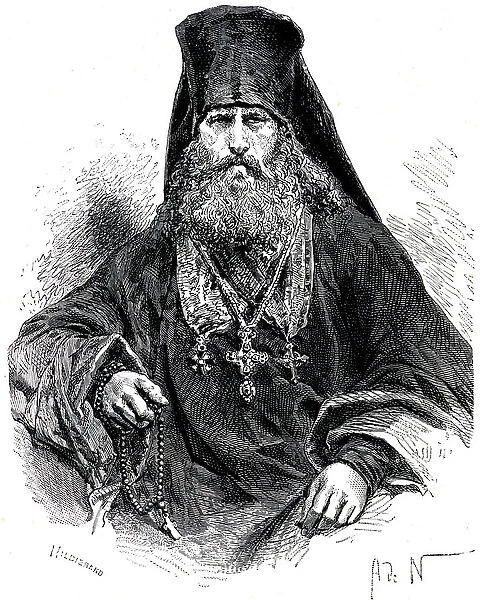 Portrait of Russian Pope (religion, Russia) by Alphonse de Neuville, engraving by Hildibrand - illustration of the book ' Moors and Characters of Peoples', edition 1884