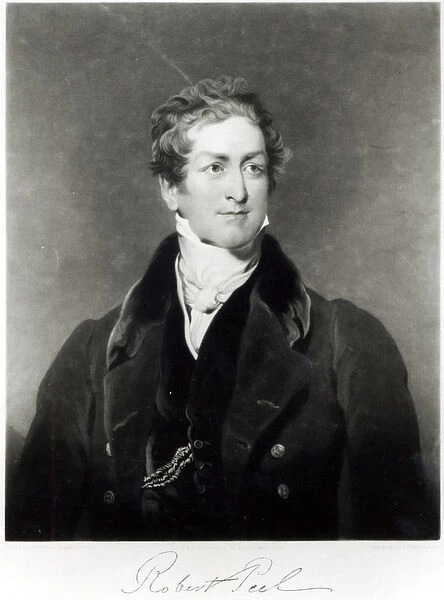 Portrait of Sir Robert Peel (1788-1850) engraved by C. Turner (litho) (b  /  w photo)
