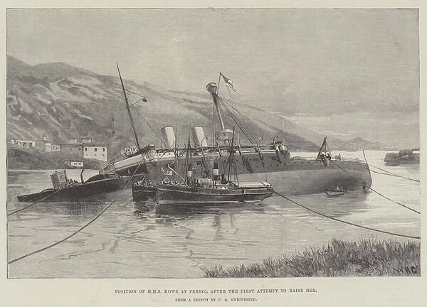 Position of HMS Howe at Ferrol after the First Attempt to raise her (engraving)