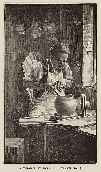 Pottery: A thrower at work, Movement No 5 (engraving)