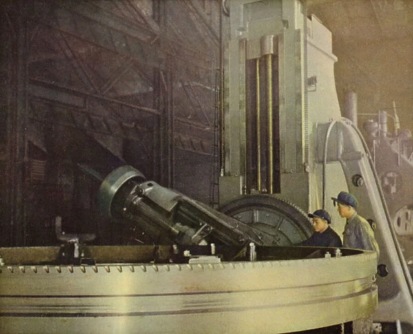 Production of mining machinery in a factory in Shenyang, Peoples Republic of China, 1950s (colour photo)