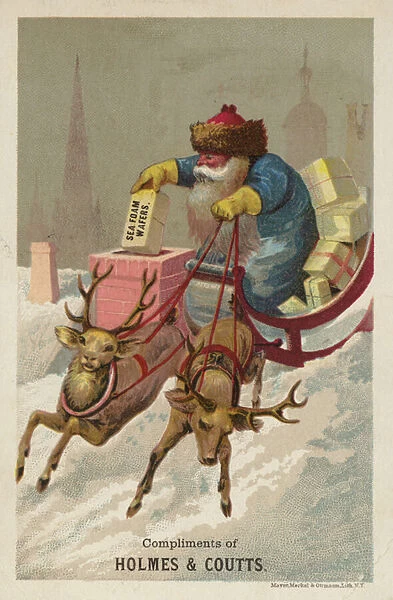 Reindeers delivering Gifts (chromolitho)