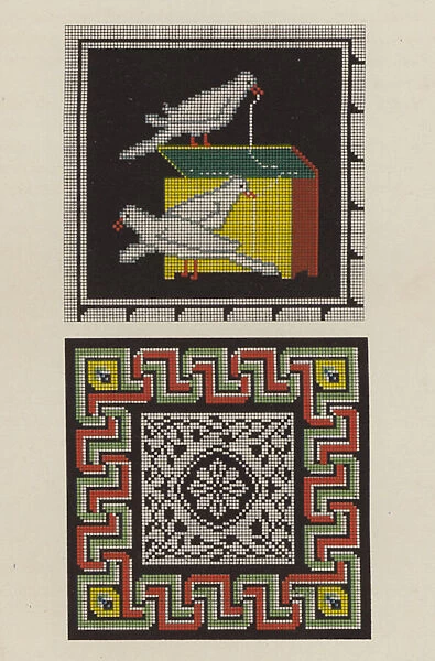 Reproduction of a floor mosaic from Pompeii as a piece of embroidery (chromolitho)