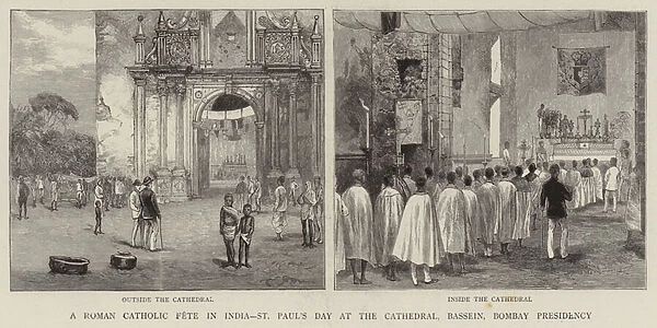 A Roman Catholic Fete in India, St Pauls Day at the Cathedral, Bassein, Bombay Presidency (engraving)