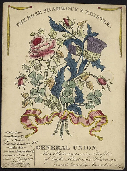 The Rose, Shamrock and Thistle to General Union (colour engraving)