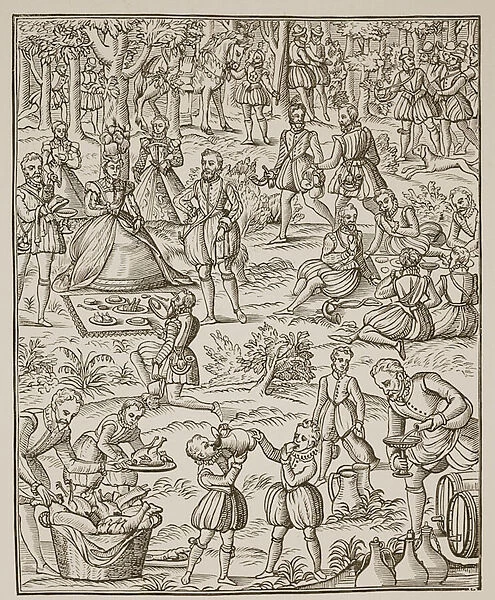 A Royal Picnic, plate from Noble Art of Venerie and Hunting