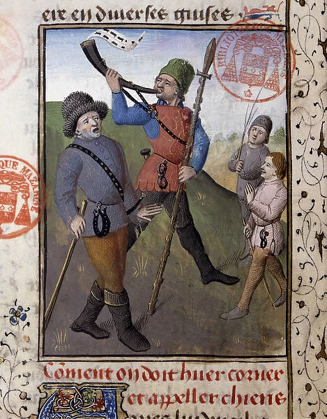 Scene de chasse a courre - in 'Book of Hunting by Gaston Phoebus