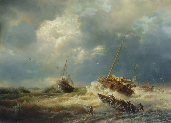 Ships in a Storm on the Dutch Coast, 1854 (oil on canvas)