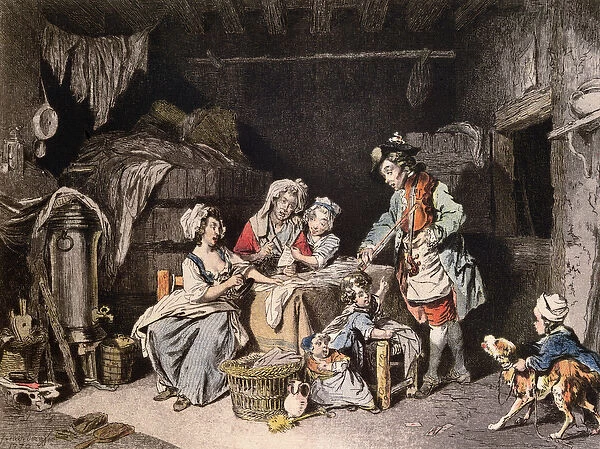 The Song Seller, engraved by Lalauze (colour litho)