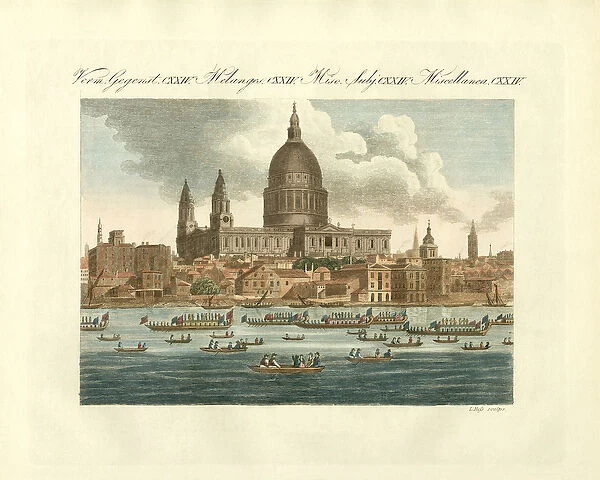 St. Pauls Cathedral in London (coloured engraving)