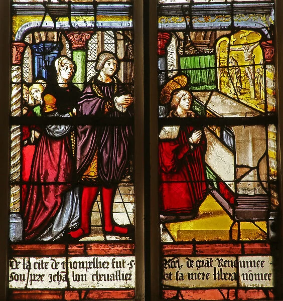 St Roche as a pious child (stained glass)