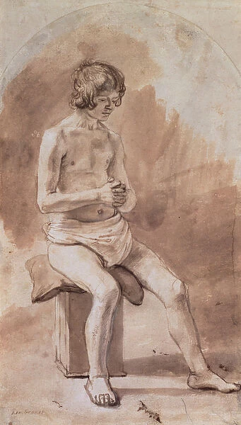 Study of a Nude Youth (pen and brown wash on paper)