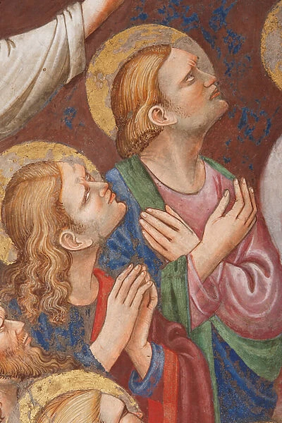 'The Ascension of Christ', Detail with male figures and saints, c. 1420 (fresco)