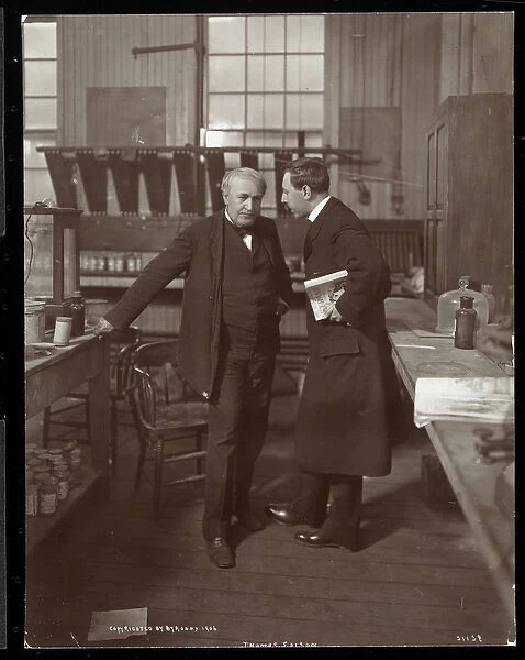 Thomas Edison and an interviewer in his laboratory, 1906 (silver gelatin print)