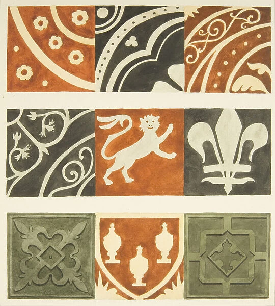 Tiles in vestry room and various parts of Bristol Cathedral floor (w  /  c on paper)