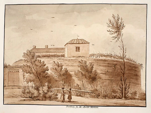 Tomb of Marcus Aurelius Sintoma, 1833 (etching with brown wash)