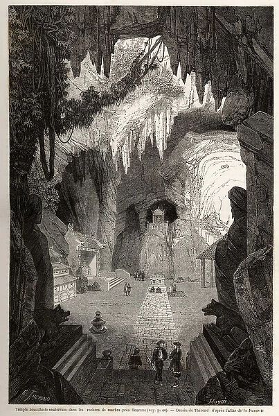 Underground Buddhist temple in marble rocks near Tourane, drawing by Therond