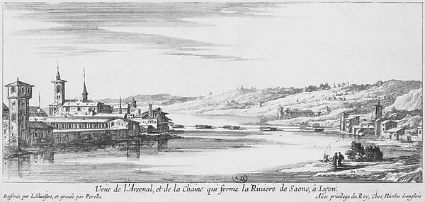 View of the Arsenal and river Saone, Lyon (engraving) (b  /  w photo)
