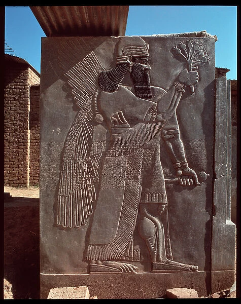 View of a relief of a winged deity, palace of King Ashurnasirpal II, 9th-7th century BC