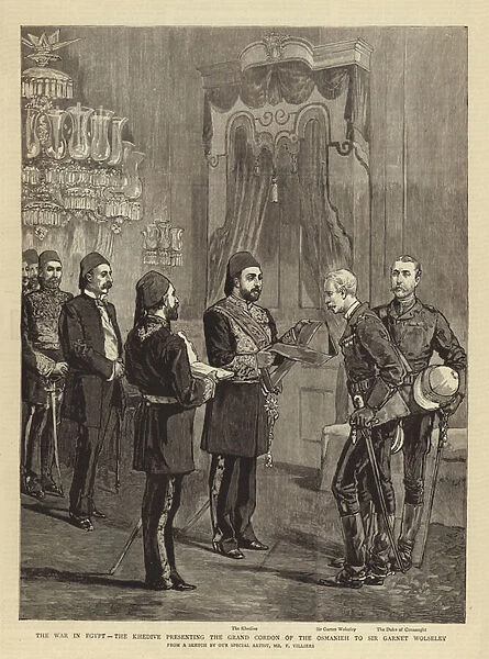 The War in Egypt, the Khedive presenting the Grand Cordon of the Osmanieh to Sir Garnet Wolseley (engraving)