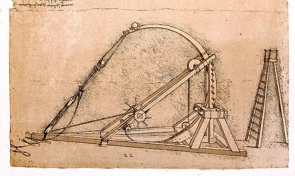 War machine: Catapult study by Leonard de Vinci (Leonardo da Vinci) (1452 - 1519)